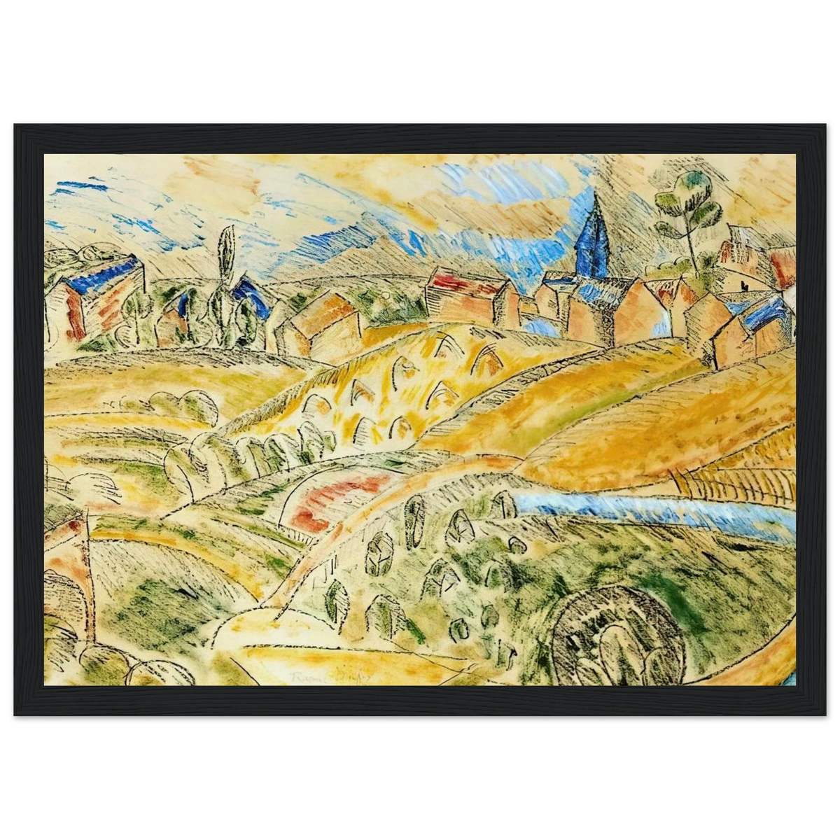 CUBIST LANDSCAPE WITH HAYSTACKS Framed Poster | Raoul Dufy Framed Prints Wall Art | Raoul Dufy Shop