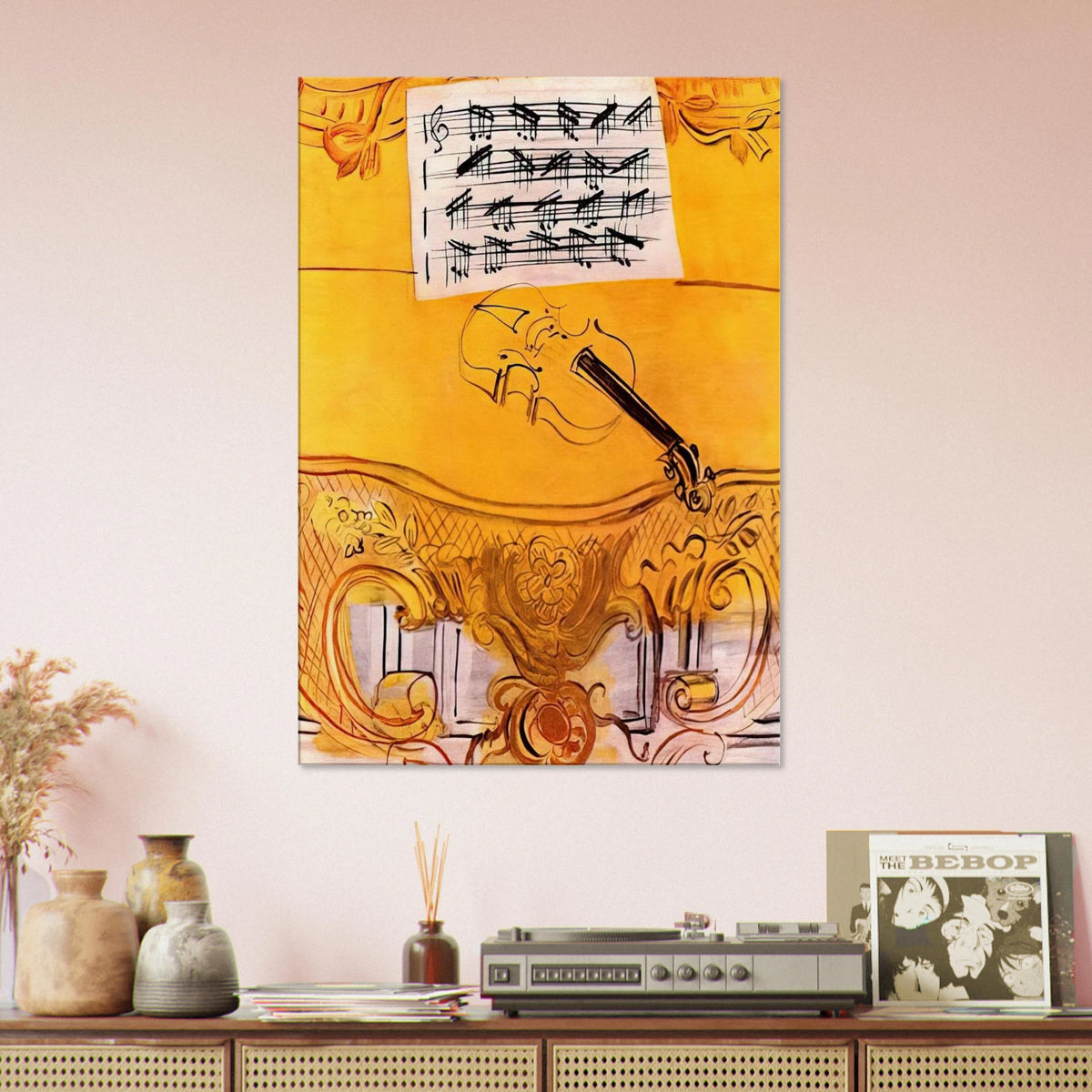 THE YELLOW CONSOLE WITH A VIOLIN 1949 Canvas | Raoul Dufy Canvas | Raoul Dufy Shop